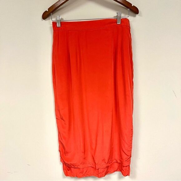 Silk straight orange vintage skirt. - Picture 5 of 8